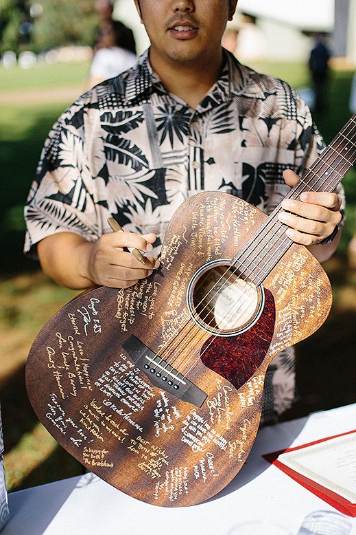 signatures on guitar wedding guest book