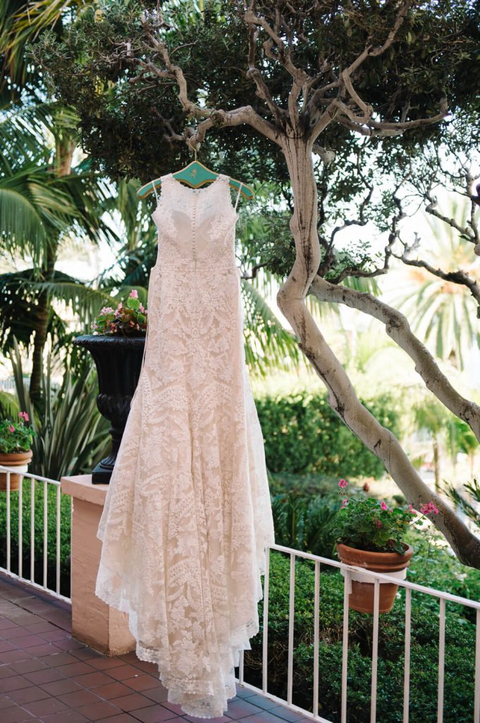 lace wedding gown custom hangar olive tree la valencia hotel wedding