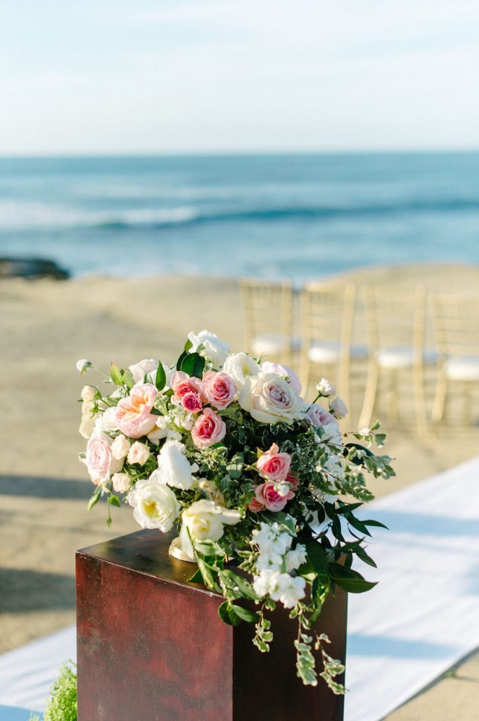 colorful floral arrangement sunset cliffs intimate wedding