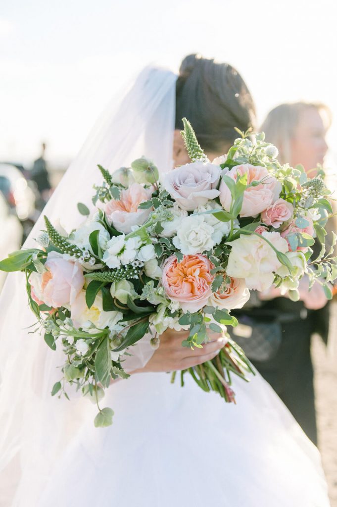 colorful bridal bouquet sunset cliffs intimate wedding