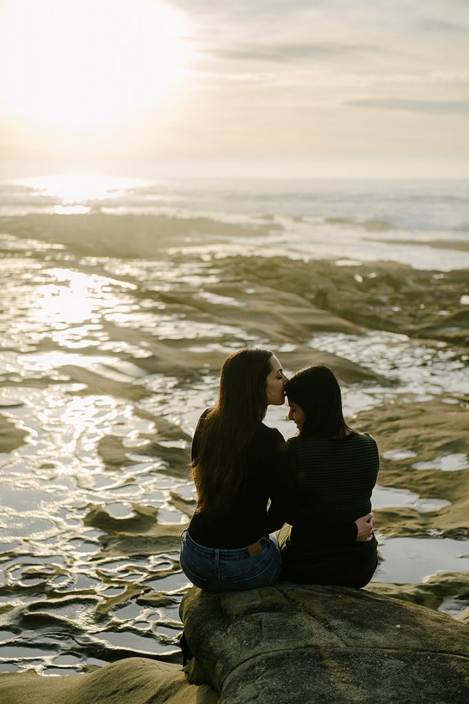 female couple kiss lesbian engagement photo la jolla cove