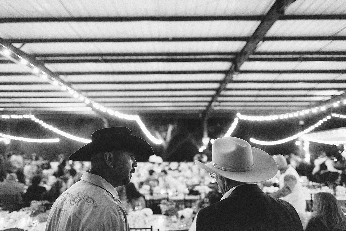guests in cowboy hats at portola farms wedding