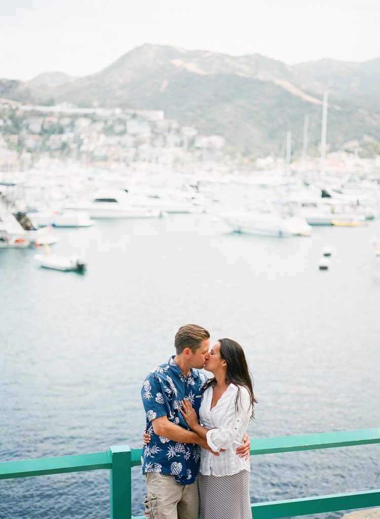 couple kiss engagement photo avalon harbor