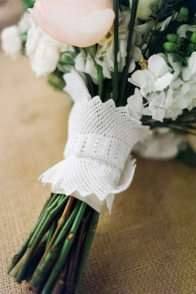 cloth wrapping bridal bouquet