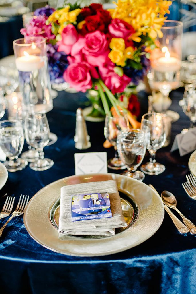 blue and gold place setting 