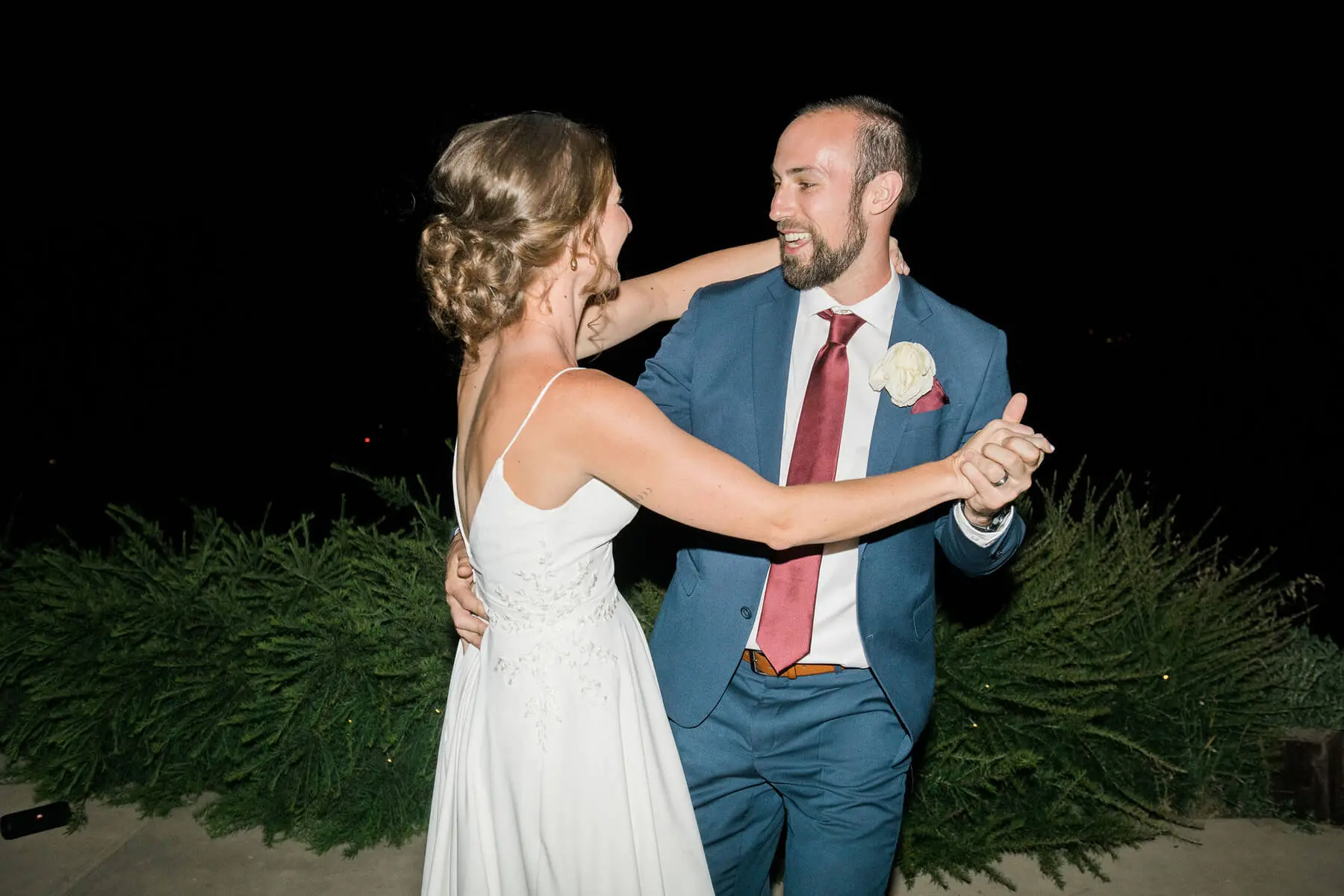 bride and groom doing first dance at intimate wedding reception in oakhurst